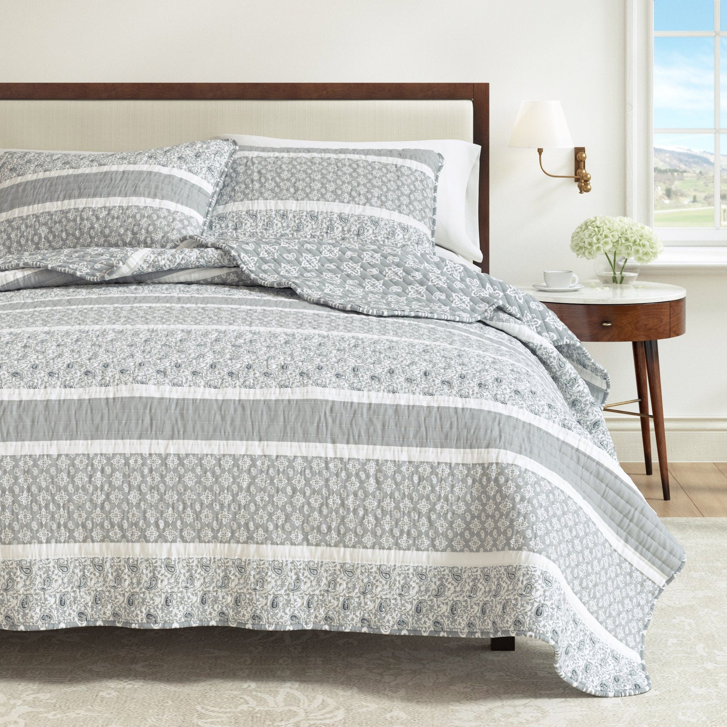 3 Piece Stripe Quilt Set Kadi Collection Soft Polyester Bedding For Bedroom Decor