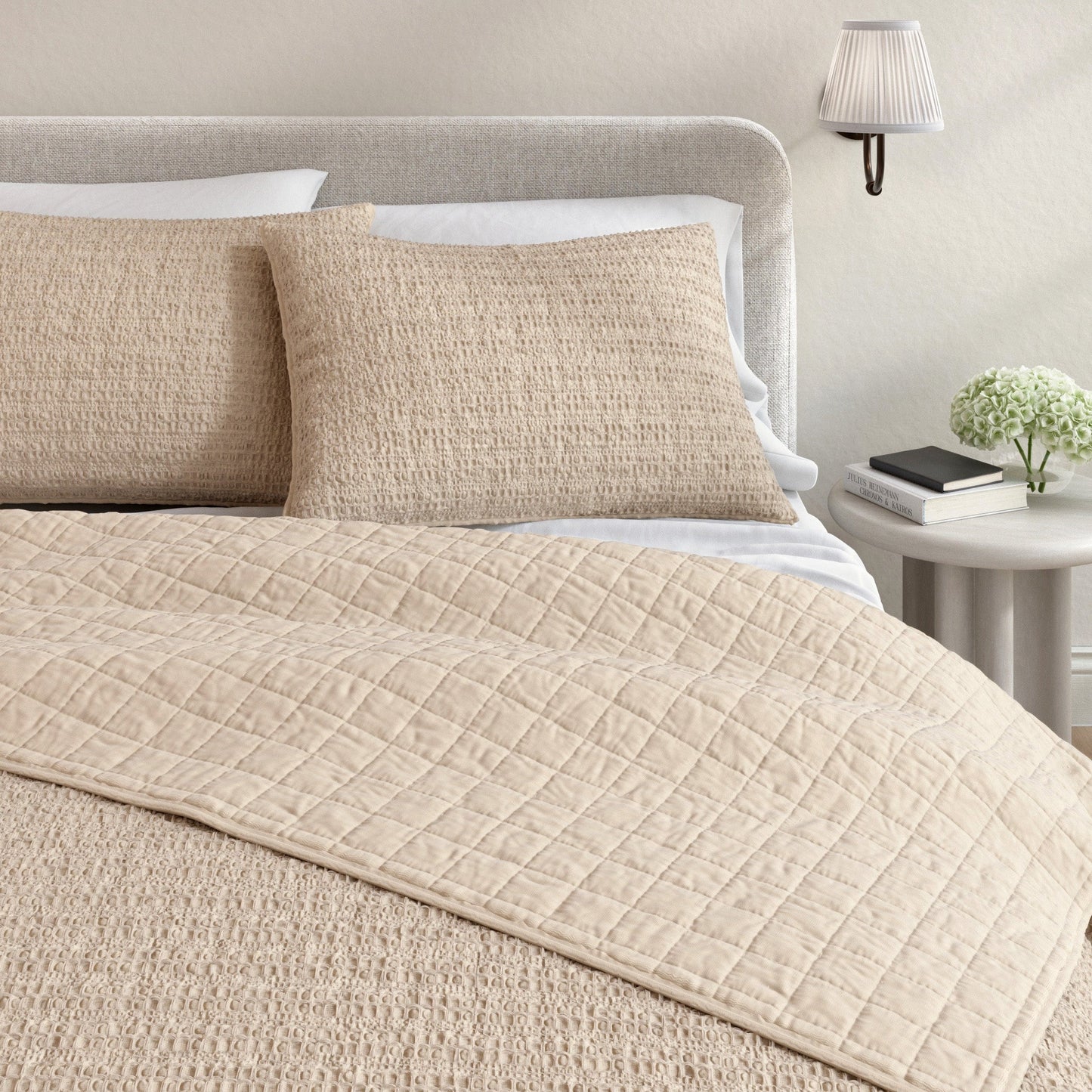 100 Percent Cotton Honeycomb Waffle Quilt Set Garment Washed Genevieve Collection