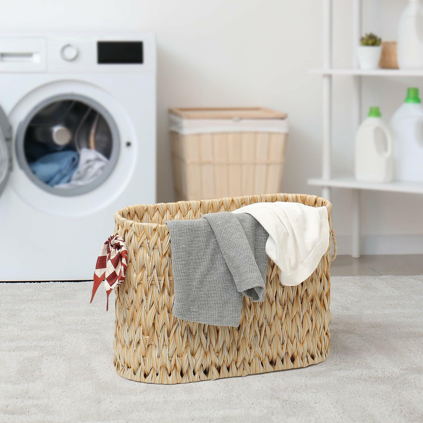 ELINZINE Toilet Paper Holder And Storage Basket For Six Mega Rolls Grey 1 Pack Organizer