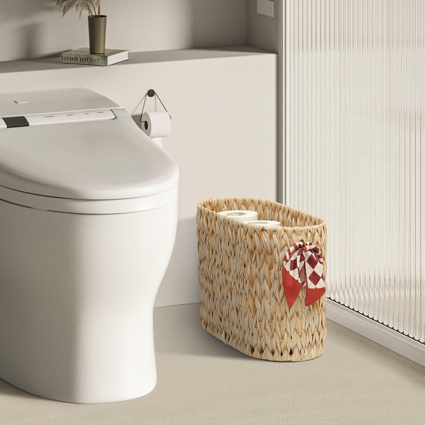 ELINZINE Toilet Paper Holder And Storage Basket For Six Mega Rolls Grey 1 Pack Organizer