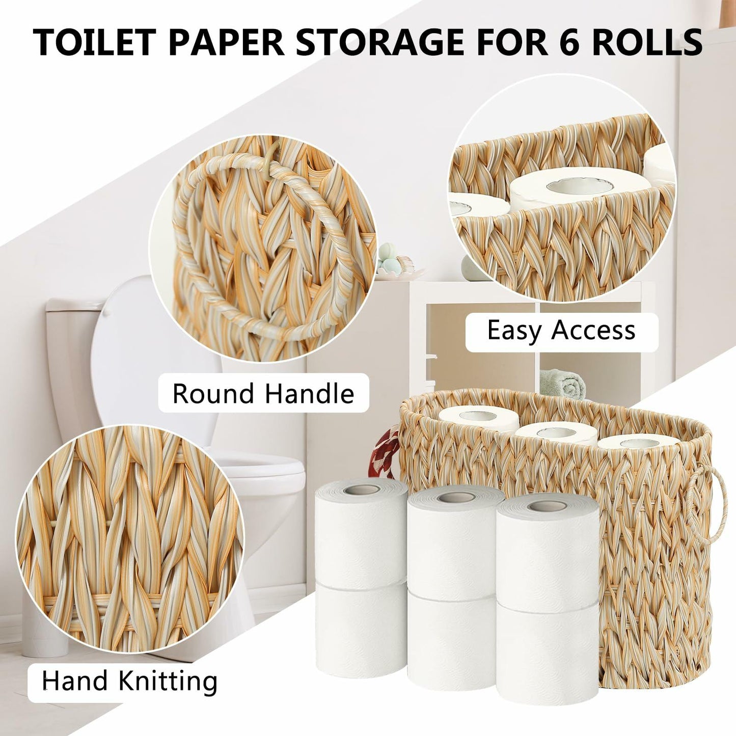 ELINZINE Toilet Paper Holder And Storage Basket For Six Mega Rolls Grey 1 Pack Organizer