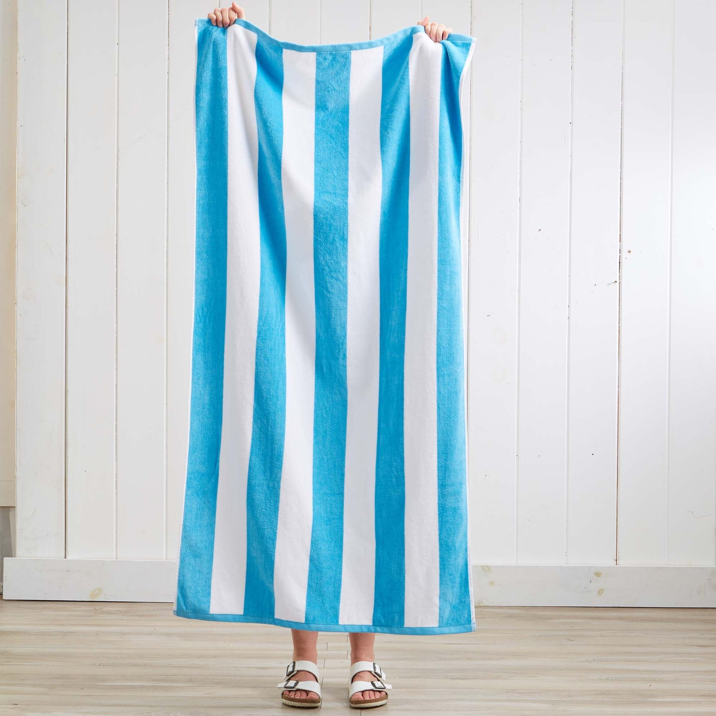 Oversized Cotton Velour Cabana Stripe Beach Towel Novia Collection Ultra Soft for Beach Poolside Camping