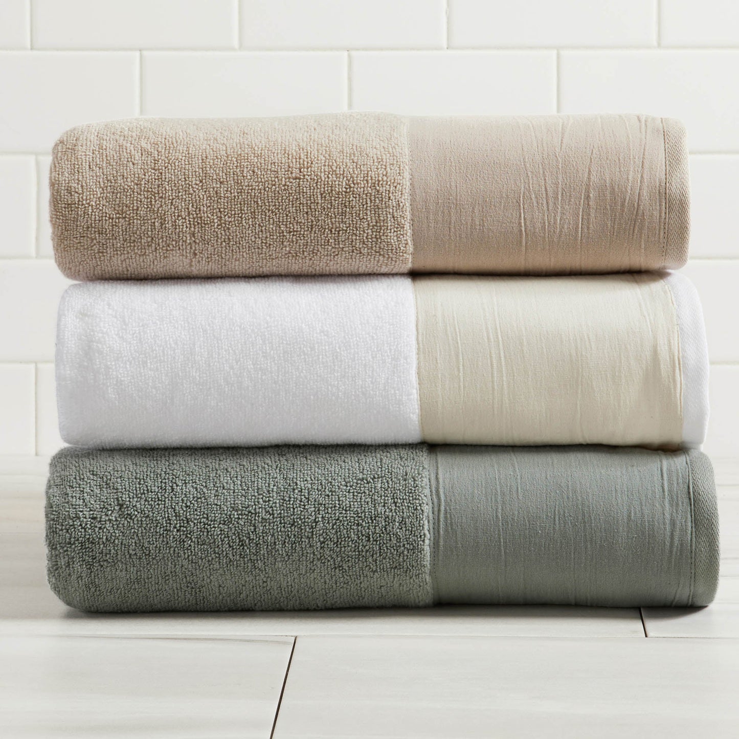 Priya Collection Six Piece Cotton Towel Set With Linen Like Border Zero Twist Combed Cotton