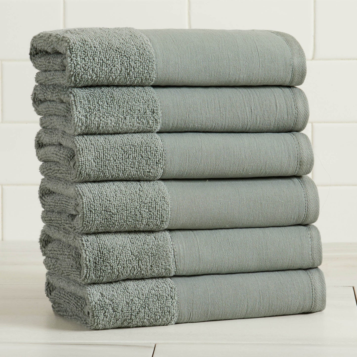 Priya Collection Six Piece Cotton Towel Set With Linen Like Border Zero Twist Combed Cotton