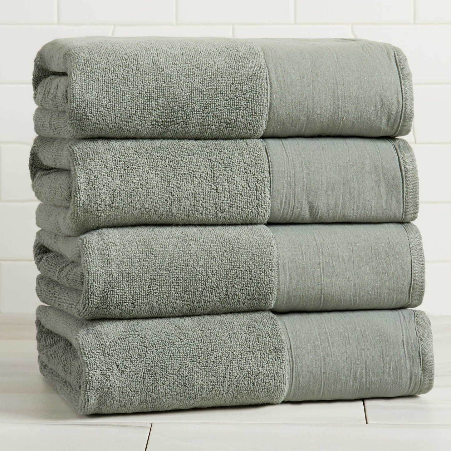 Priya Collection Six Piece Cotton Towel Set With Linen Like Border Zero Twist Combed Cotton