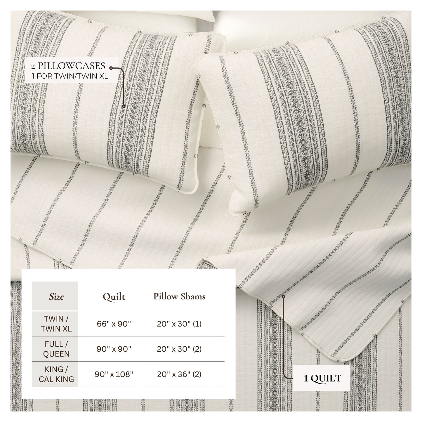 3-Piece Stripe Quilt Set Wesley Collection For Modern Bedding And Cozy Comfort Twin 2-Piece Includes Quilt And Sham