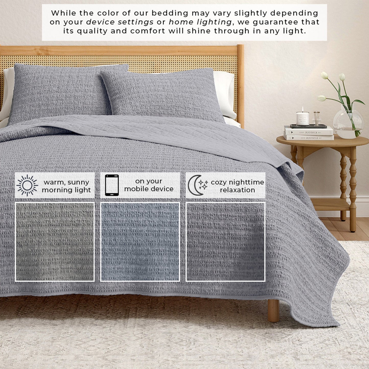 100 Percent Cotton Honeycomb Waffle Quilt Set Garment Washed Genevieve Collection