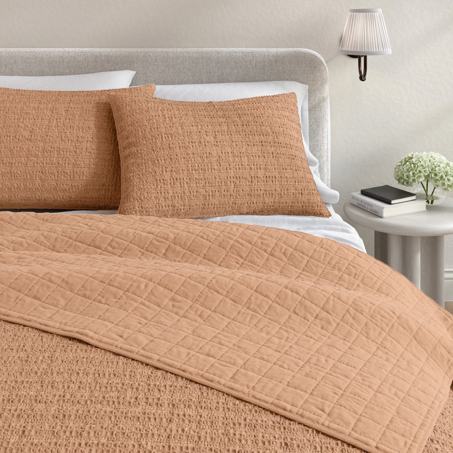 100 Percent Cotton Honeycomb Waffle Quilt Set Garment Washed Genevieve Collection