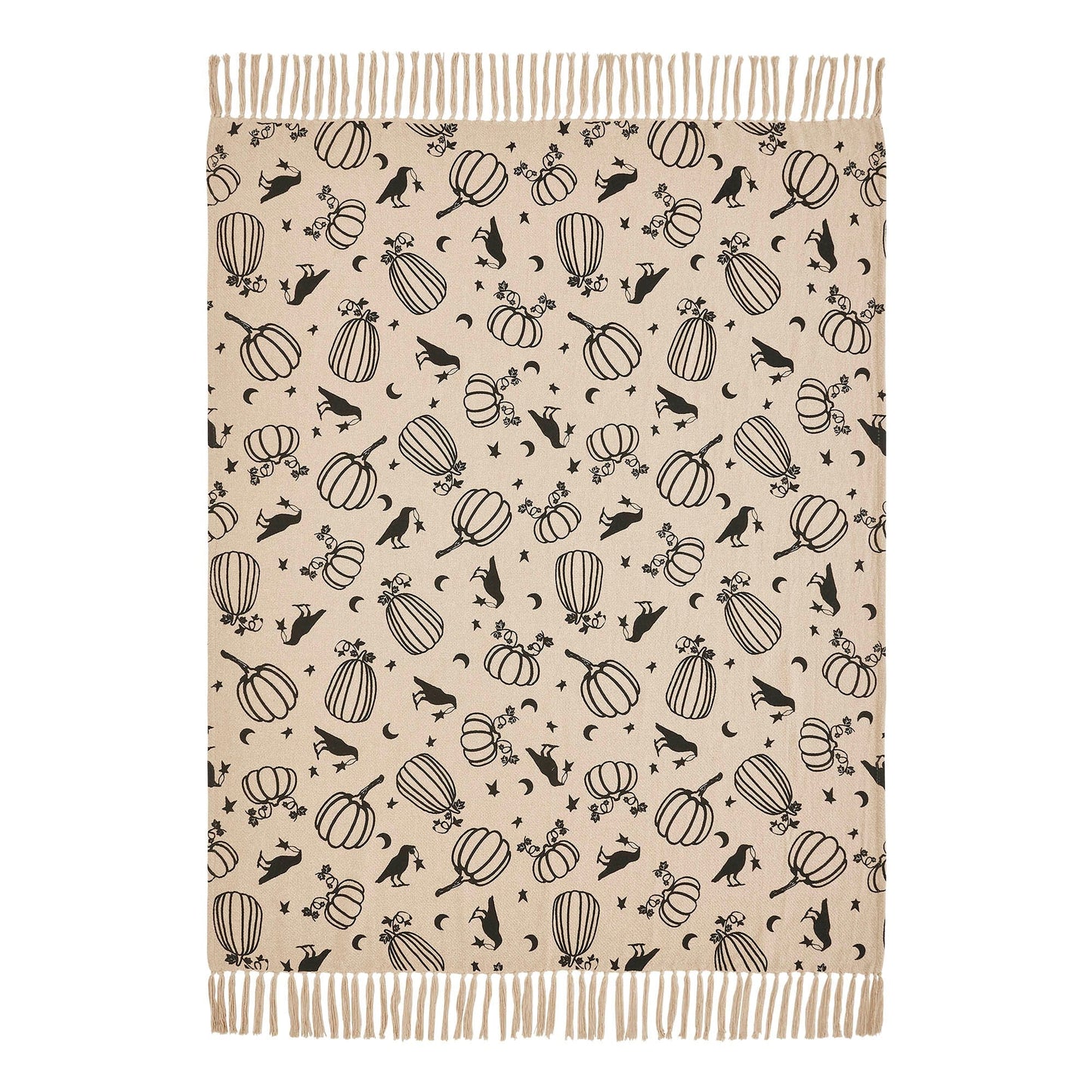 Midnight Harvest Pumpkin & Raven Woven Throw Blanket – 50" x 60" Cozy Fall Accent