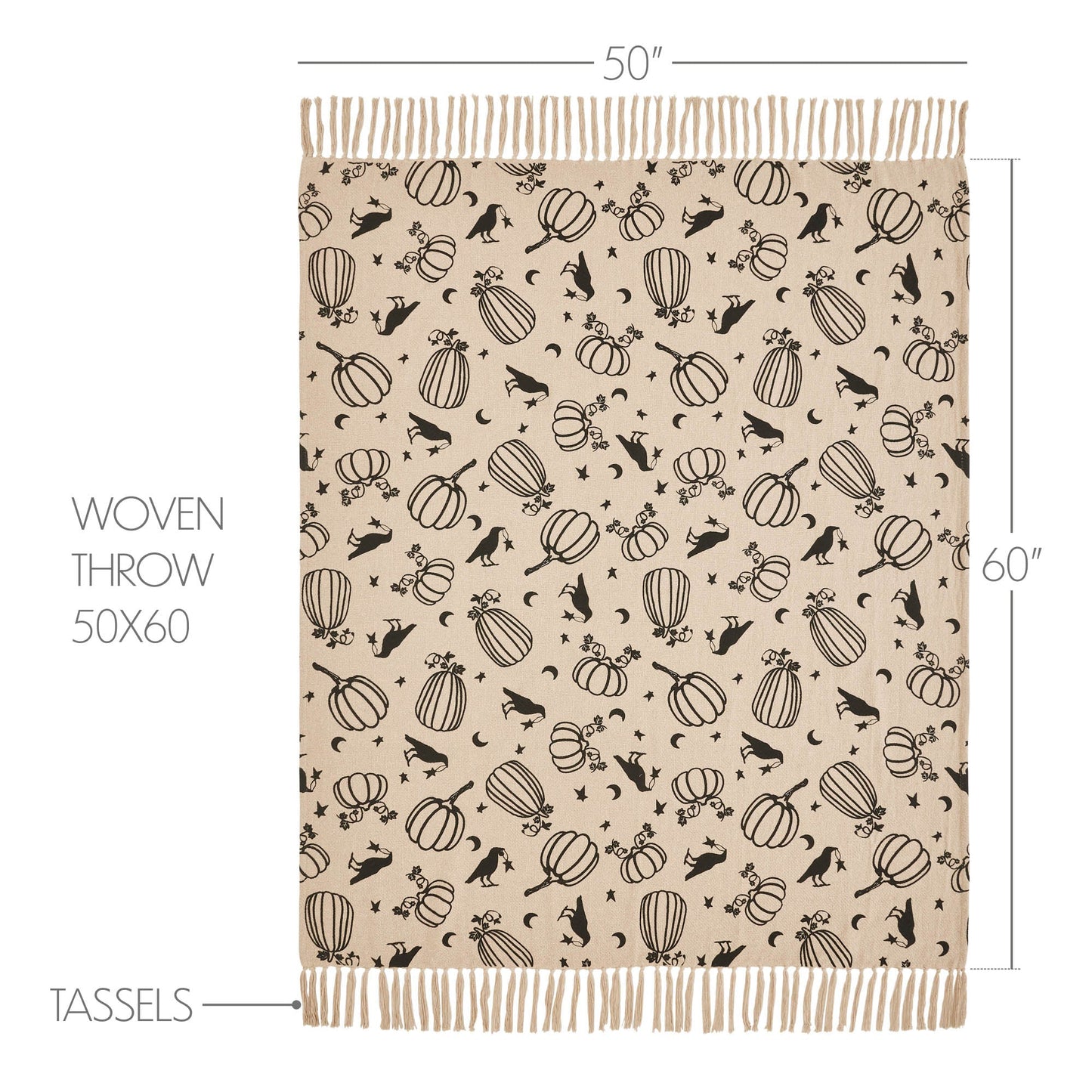Midnight Harvest Pumpkin & Raven Woven Throw Blanket – 50" x 60" Cozy Fall Accent