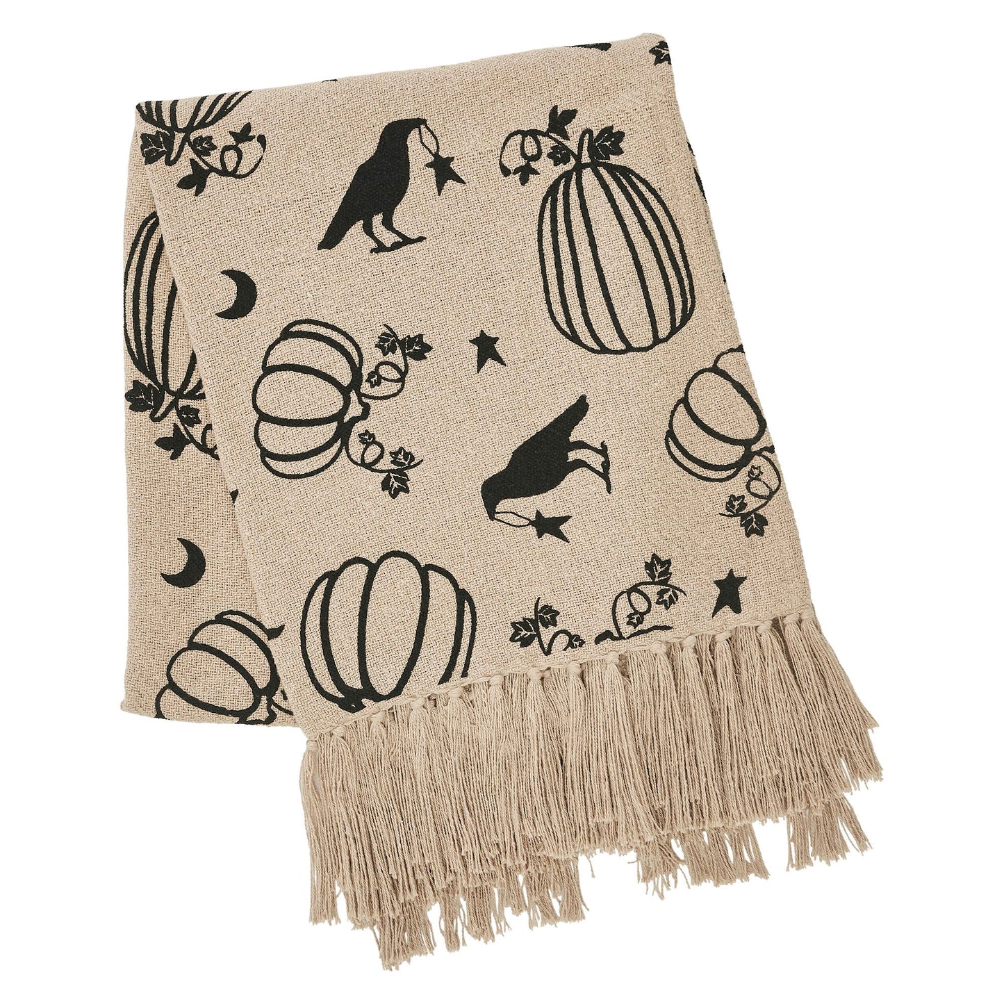 Midnight Harvest Pumpkin & Raven Woven Throw Blanket – 50" x 60" Cozy Fall Accent