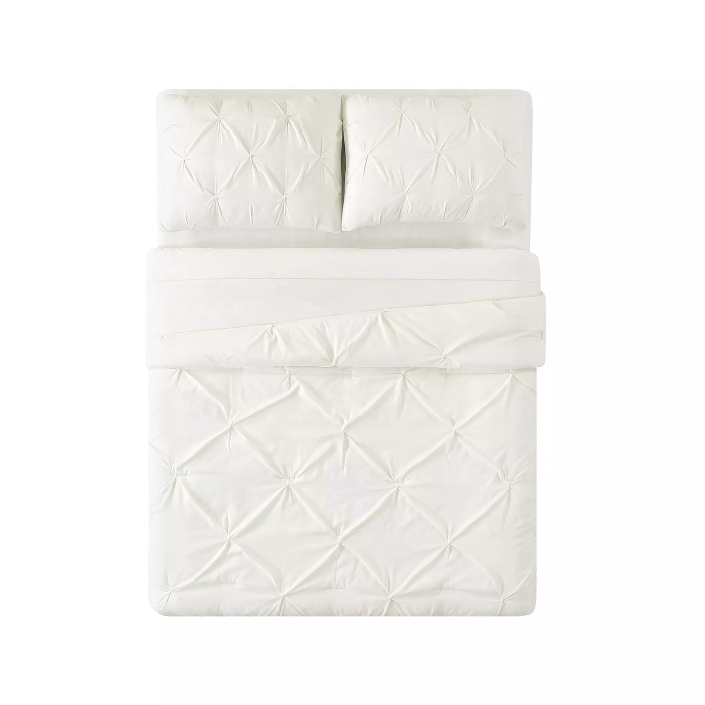 Truly Soft Pleated Duvet Set Bedding Ivory Full Queen Size With Elegant Pleated Face