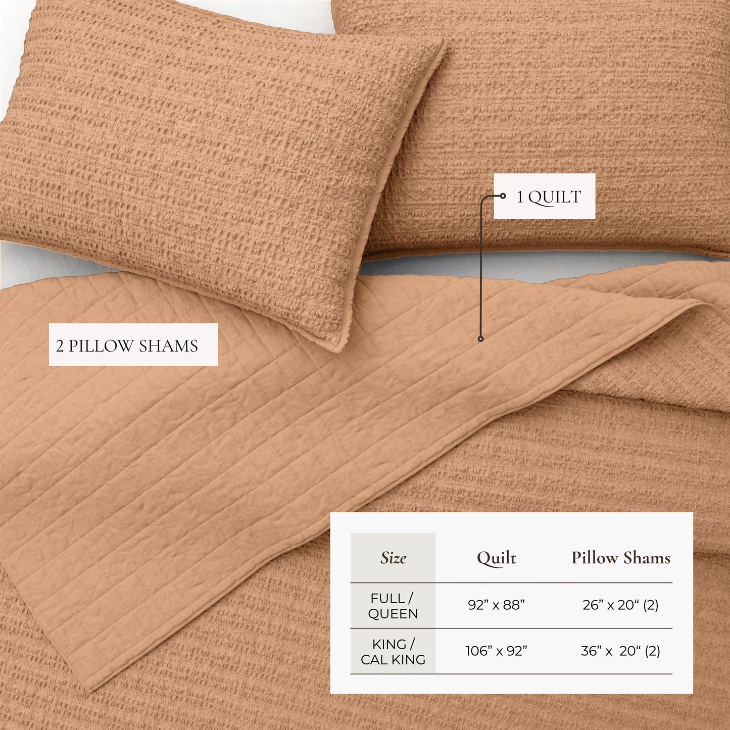100 Percent Cotton Honeycomb Waffle Quilt Set Garment Washed Genevieve Collection
