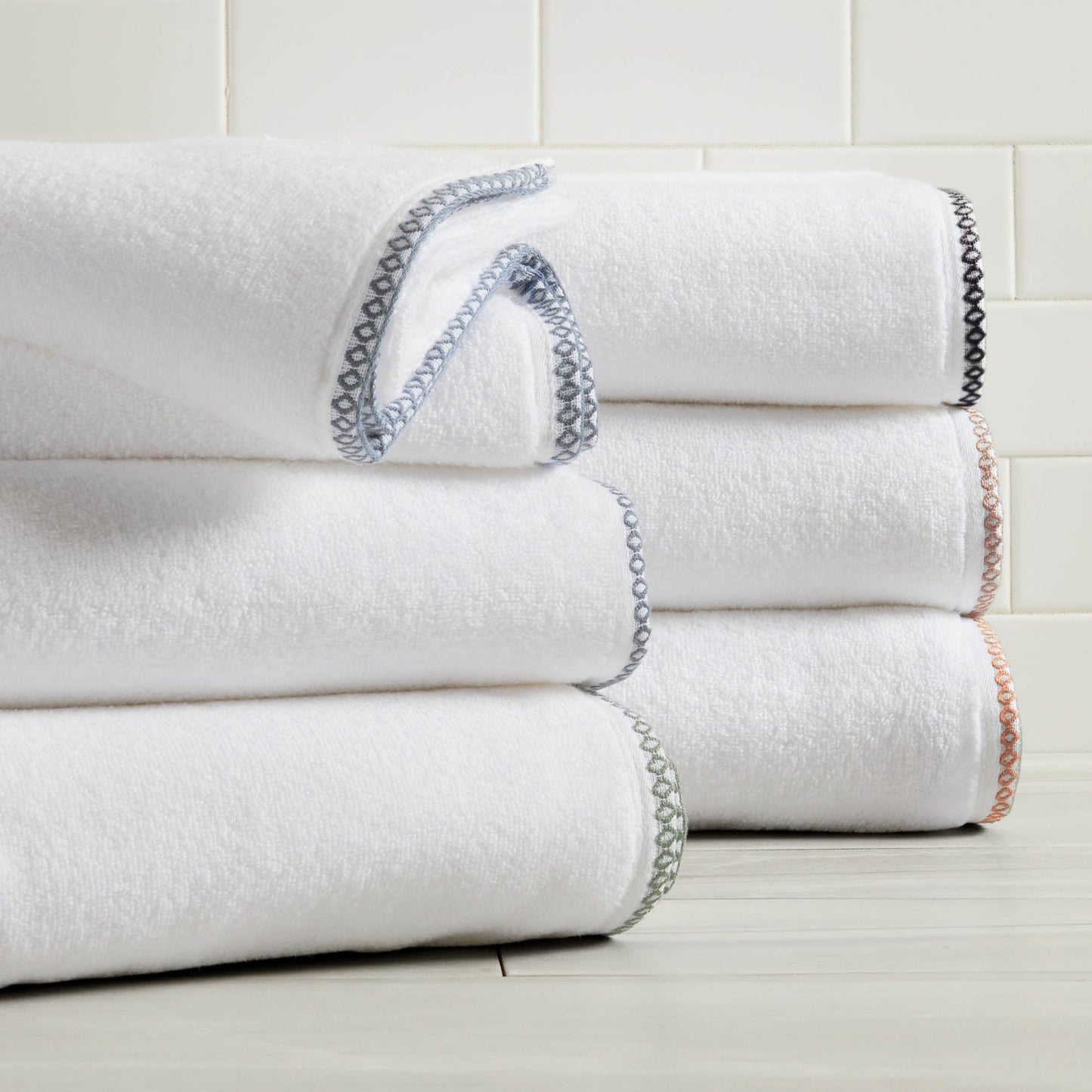 Cotton Border Stitched 6 Piece Towel Set Valery Collection Zero Twist Combed Cotton