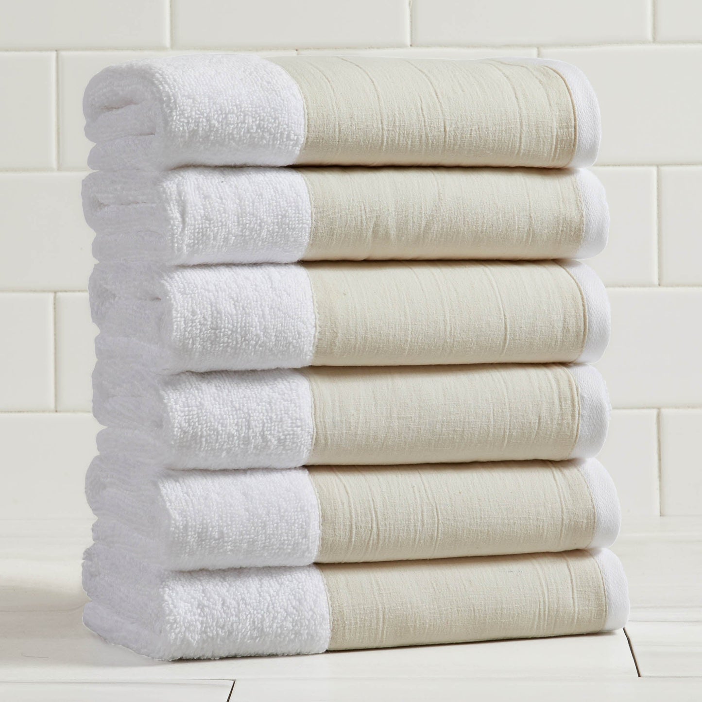 Priya Collection Six Piece Cotton Towel Set With Linen Like Border Zero Twist Combed Cotton