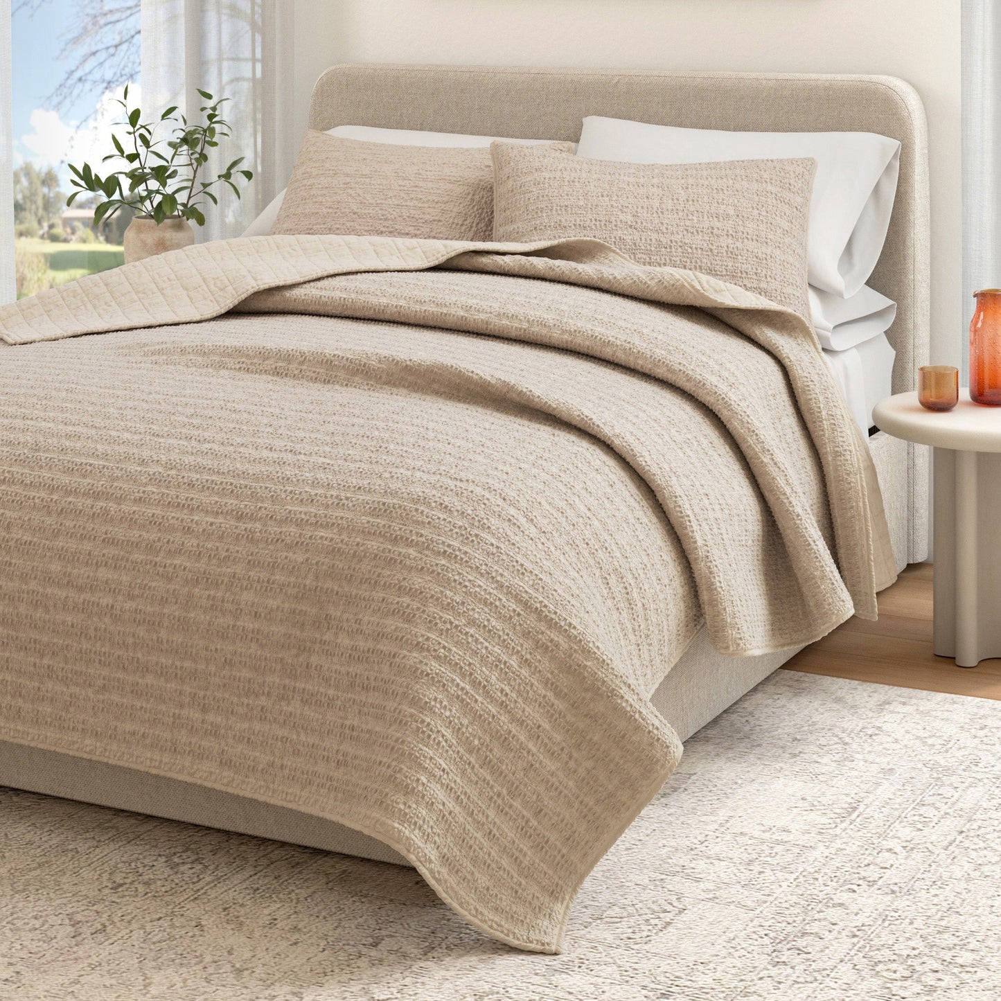 100 Percent Cotton Honeycomb Waffle Quilt Set Garment Washed Genevieve Collection