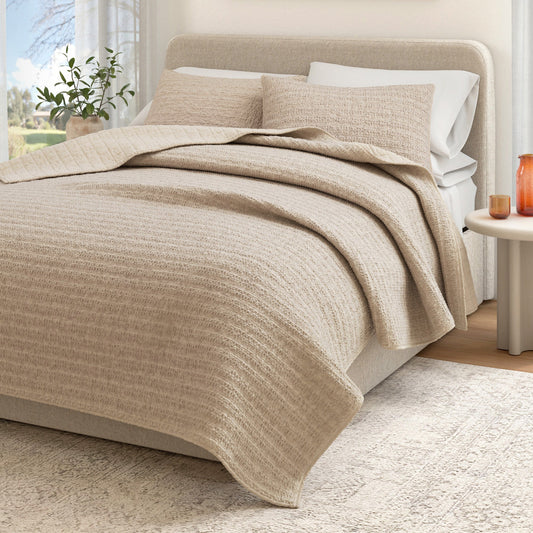 100 Percent Cotton Honeycomb Waffle Quilt Set Garment Washed Genevieve Collection