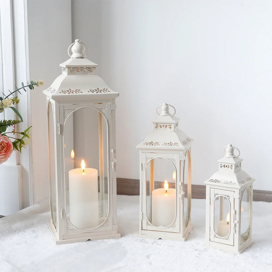 Set of 3 Decorative Vintage Candle Lanterns (White) JHY DESIGN