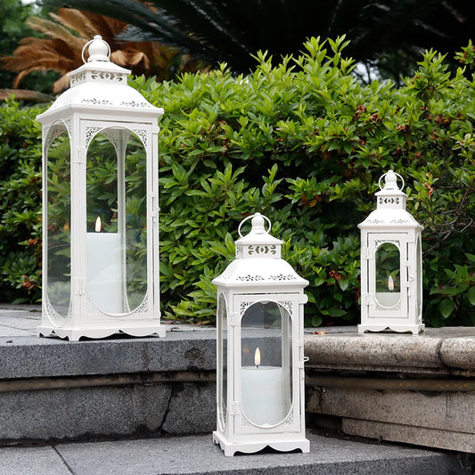 Set of 3 Decorative Vintage Candle Lanterns (White) JHY DESIGN