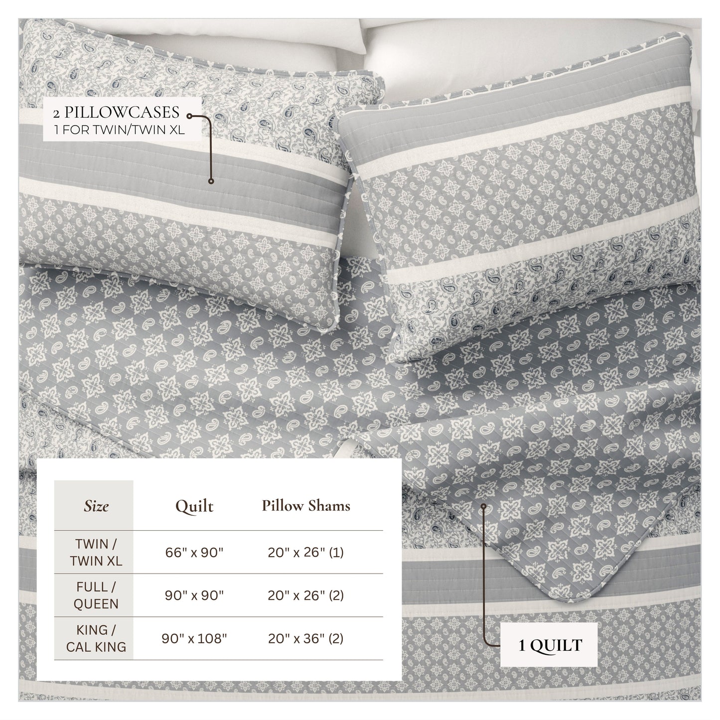 3 Piece Stripe Quilt Set Kadi Collection Soft Polyester Bedding For Bedroom Decor