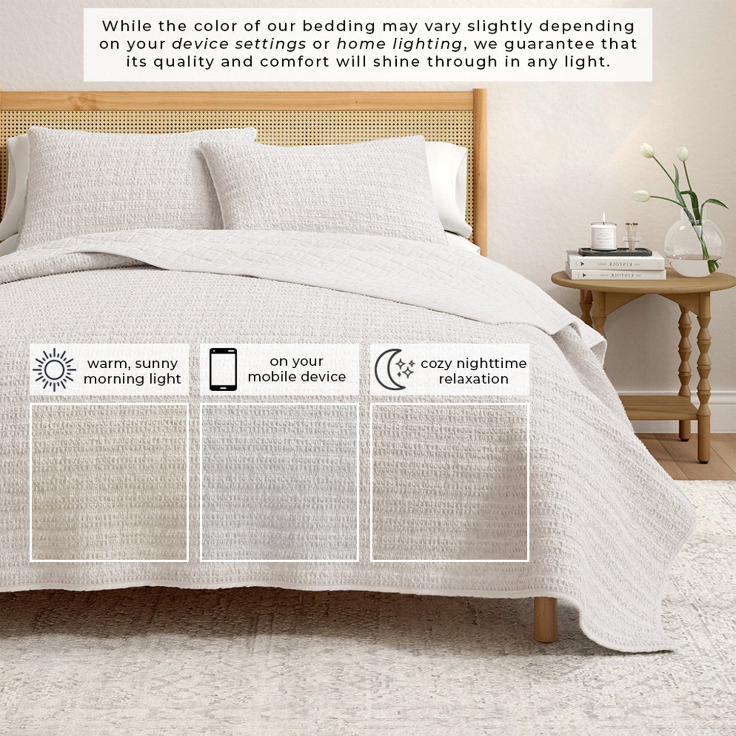 100 Percent Cotton Honeycomb Waffle Quilt Set Garment Washed Genevieve Collection