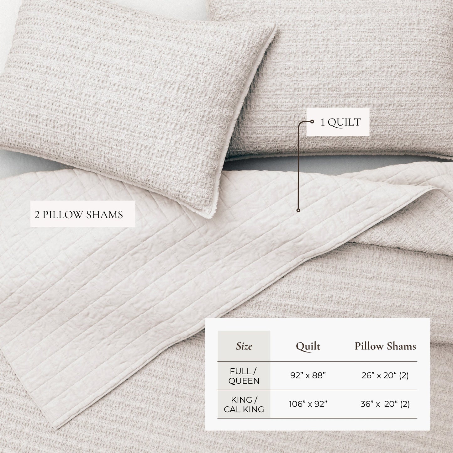 100 Percent Cotton Honeycomb Waffle Quilt Set Garment Washed Genevieve Collection