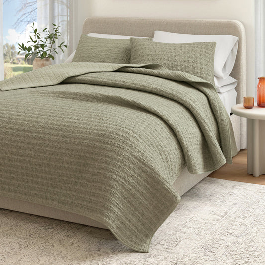 100 Percent Cotton Honeycomb Waffle Quilt Set Garment Washed Genevieve Collection