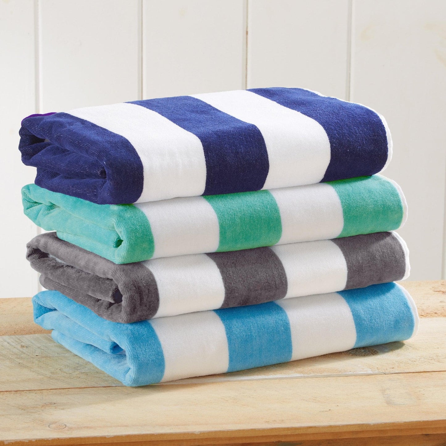 Oversized Cotton Velour Cabana Stripe Beach Towel Novia Collection Ultra Soft for Beach Poolside Camping