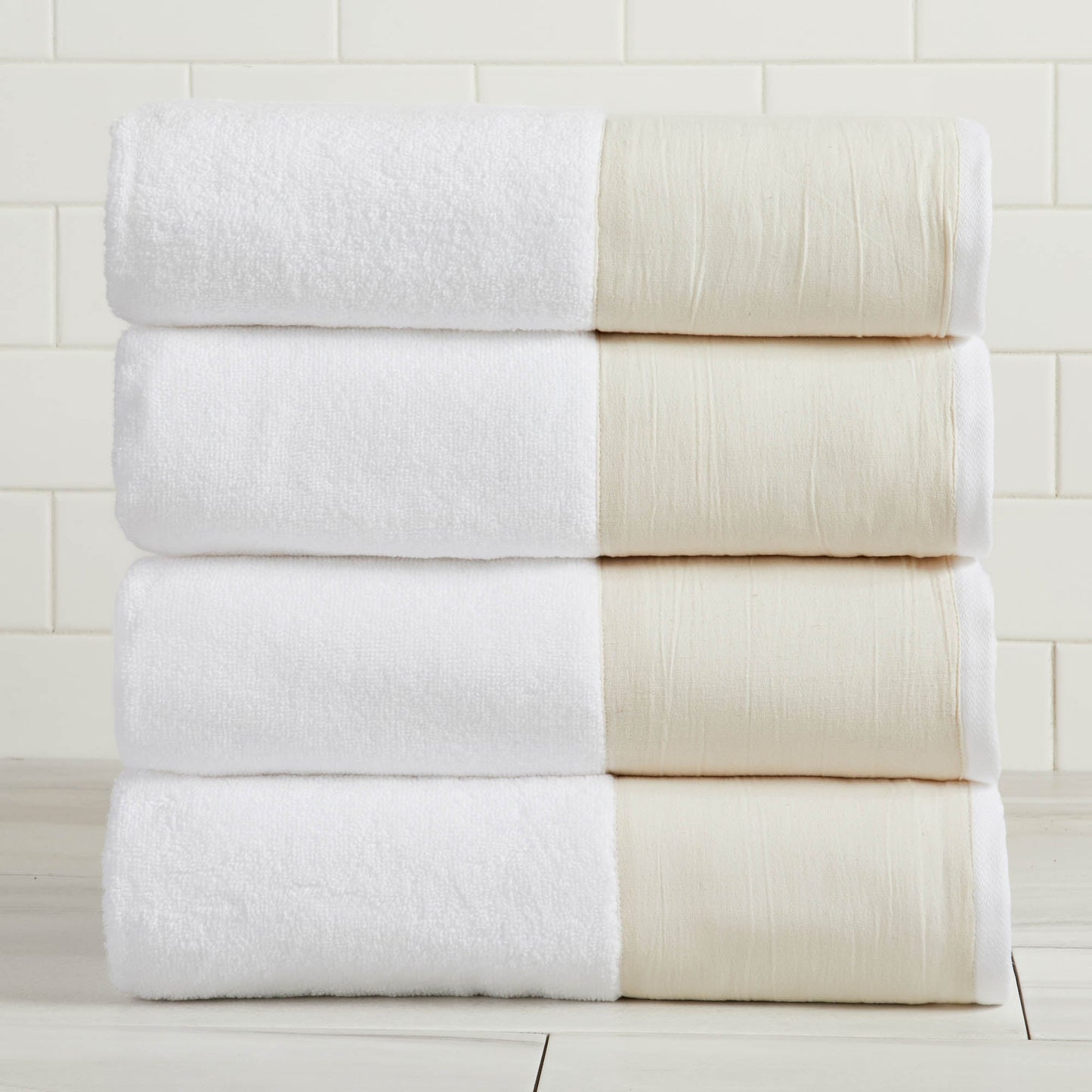 Priya Collection Six Piece Cotton Towel Set With Linen Like Border Zero Twist Combed Cotton