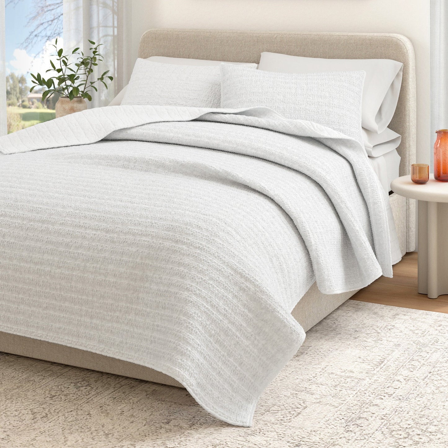 100 Percent Cotton Honeycomb Waffle Quilt Set Garment Washed Genevieve Collection