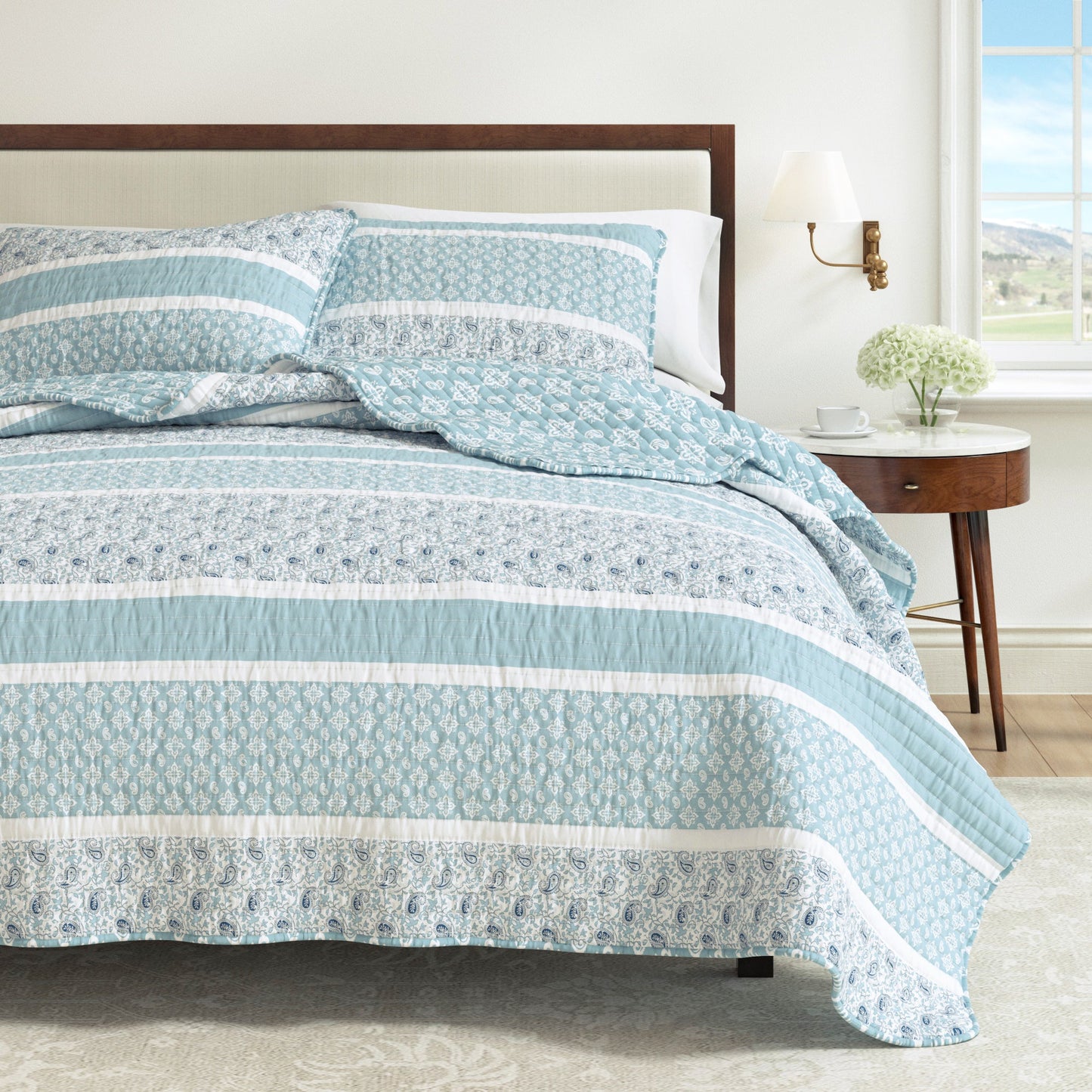 3 Piece Stripe Quilt Set Kadi Collection Soft Polyester Bedding For Bedroom Decor