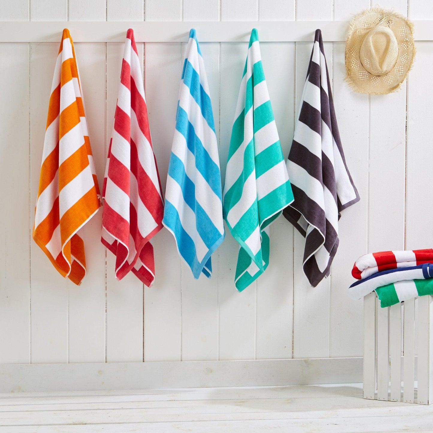 Oversized Cotton Velour Cabana Stripe Beach Towel Novia Collection Ultra Soft for Beach Poolside Camping