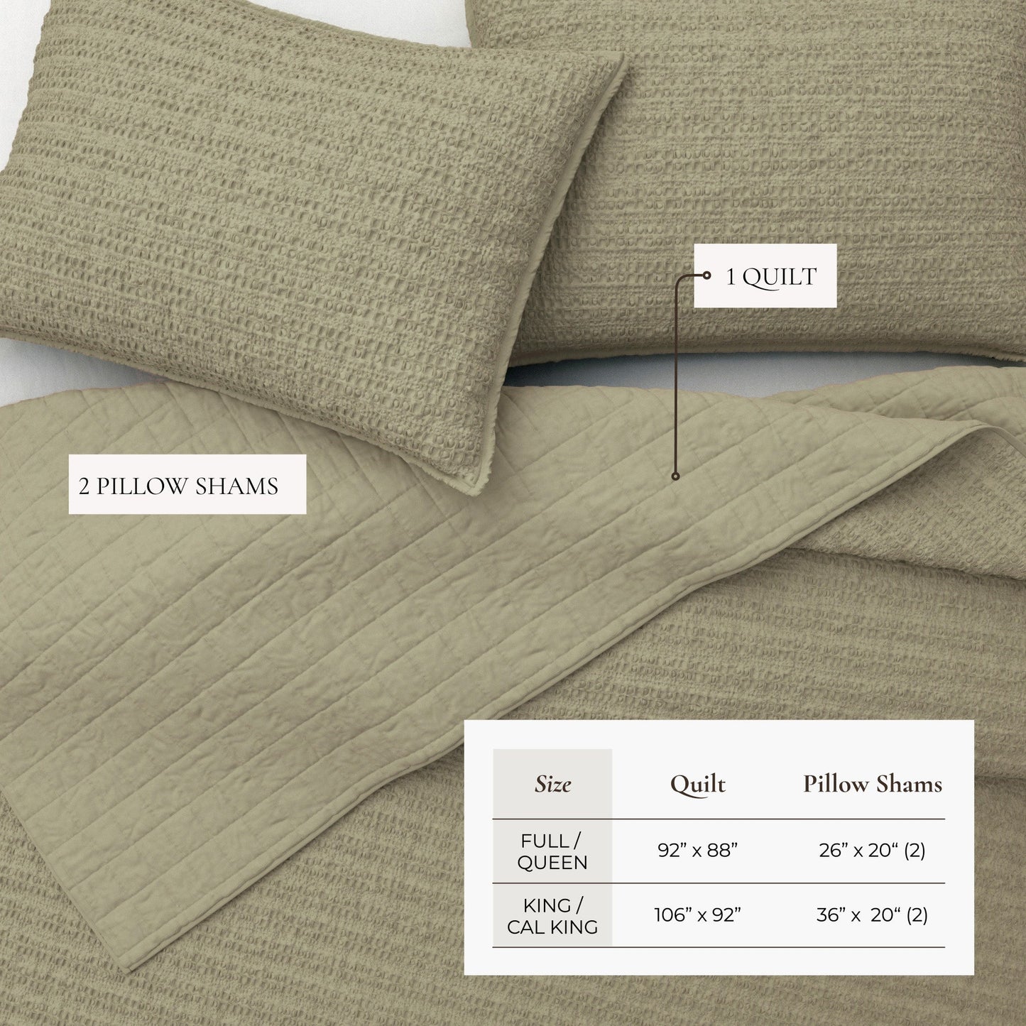 100 Percent Cotton Honeycomb Waffle Quilt Set Garment Washed Genevieve Collection