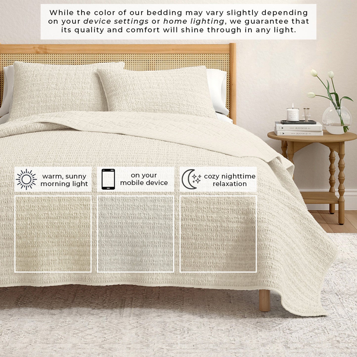 100 Percent Cotton Honeycomb Waffle Quilt Set Garment Washed Genevieve Collection