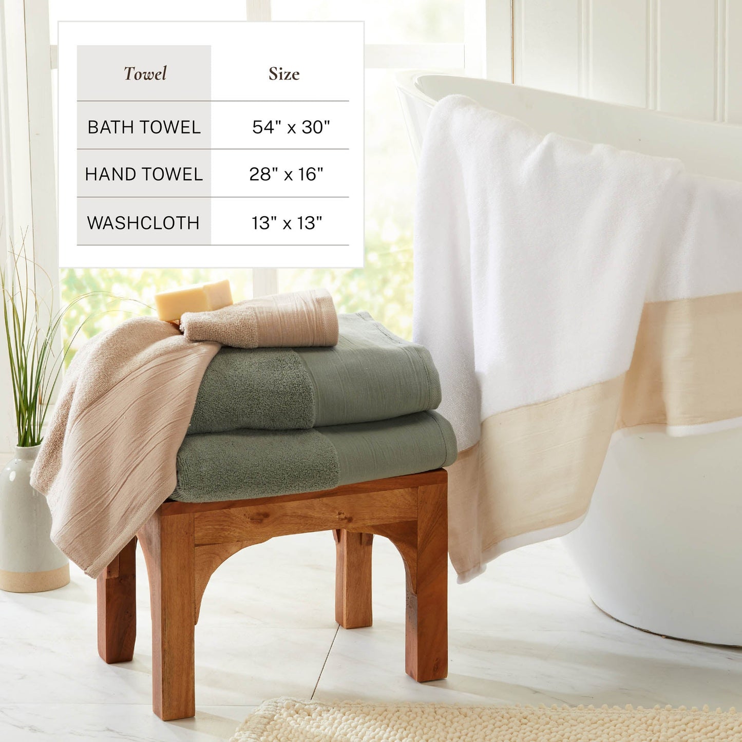 Priya Collection Six Piece Cotton Towel Set With Linen Like Border Zero Twist Combed Cotton