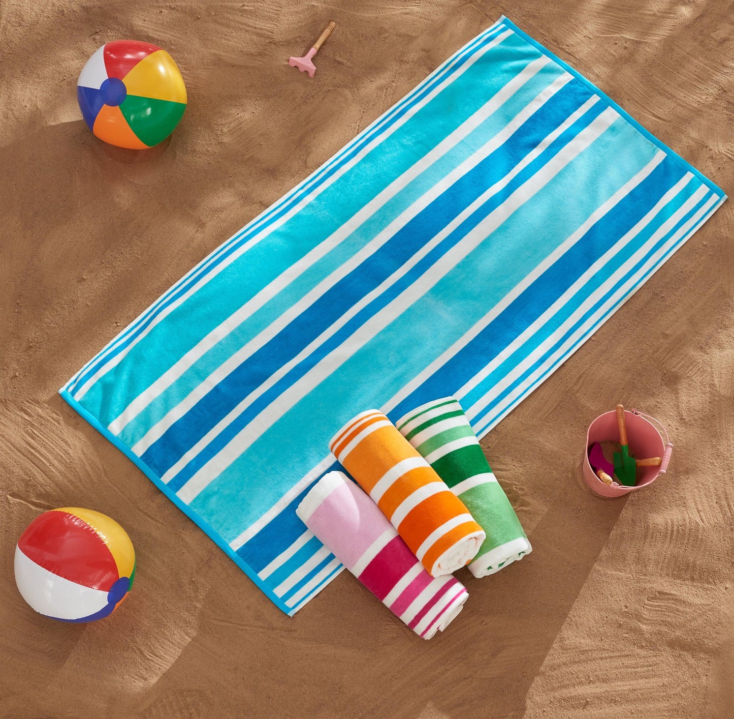 Oversized Cotton Velour Cabana Stripe Beach Towel Novia Collection Ultra Soft for Beach Poolside Camping