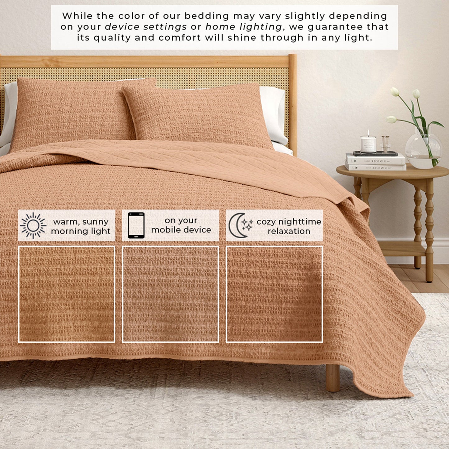 100 Percent Cotton Honeycomb Waffle Quilt Set Garment Washed Genevieve Collection